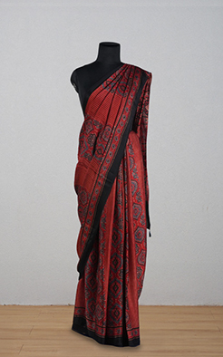 Maroon modal ajrak print saree