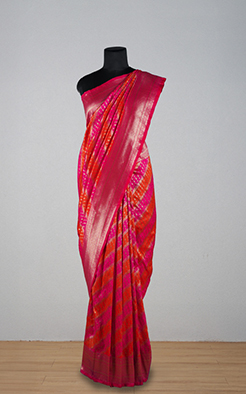 Orange & pink soft silk Banarasi saree