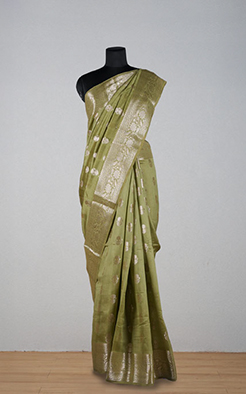 Olive green moonga silk banarasi saree