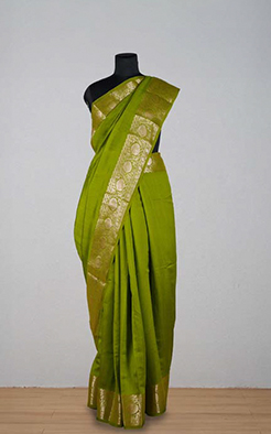 Parrot green moonga silk banarasi saree