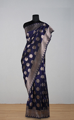 Navy blue katan silk banarasi saree