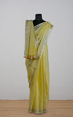 Lemon yellow linen saree