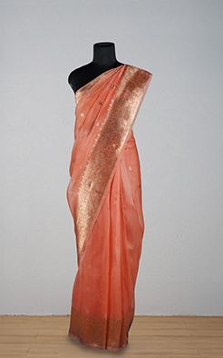 Peach banarasi organza saree