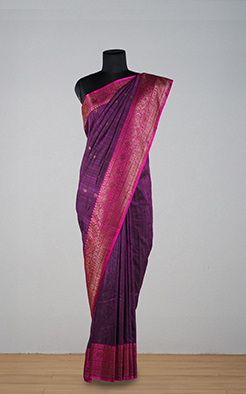 Purple with pink border banarasi dupion silk saree