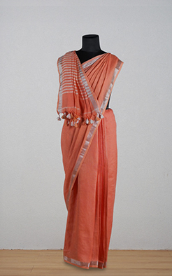 Peach orange linen saree