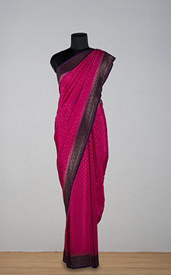 Pink-purple border crepe chiffon banarasi saree