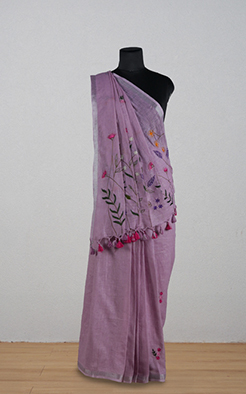 Lavender linen saree