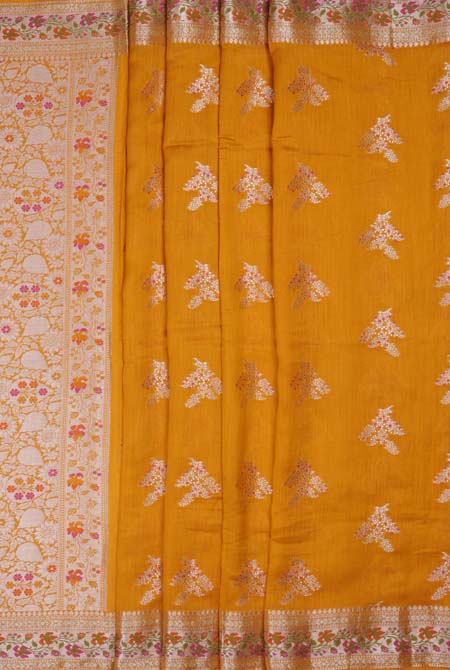 Mustard moonga silk banarasi saree