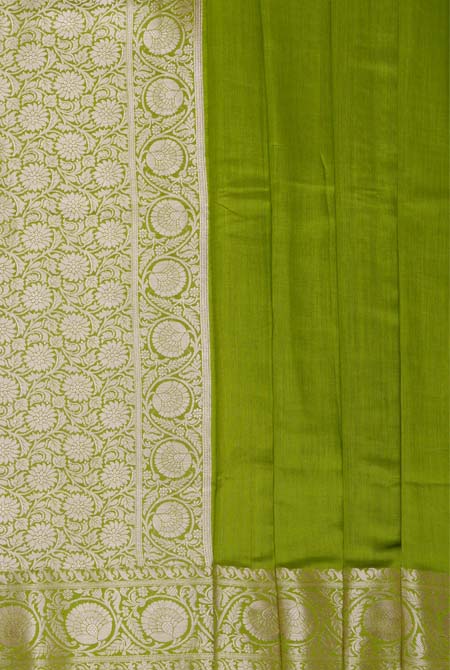 Parrot green moonga silk banarasi saree