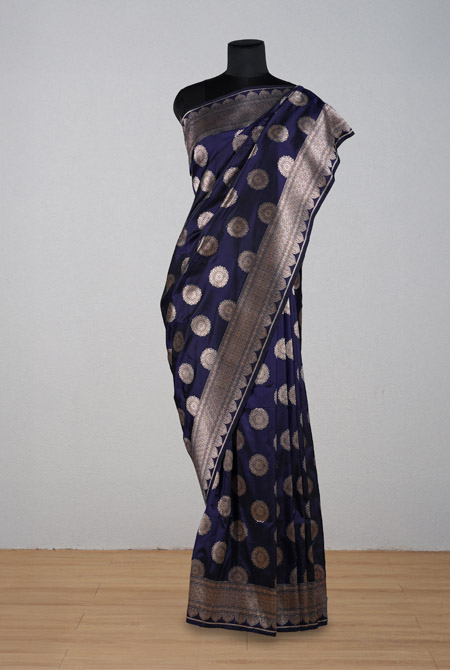 Navy blue katan silk banarasi saree
