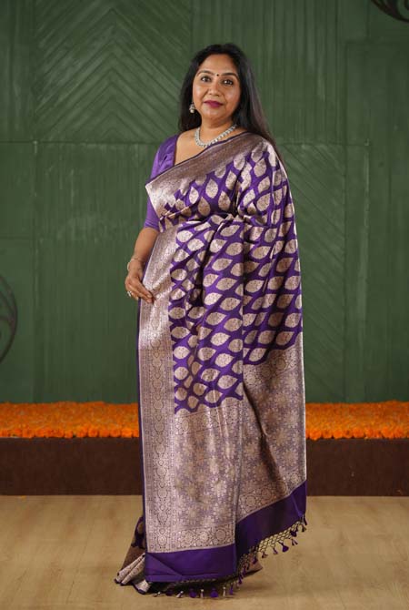 Dark purple katan silk banarasi saree