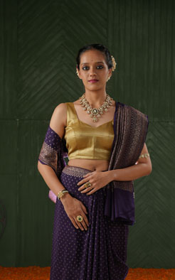 Purple crepe chiffon banarasi saree