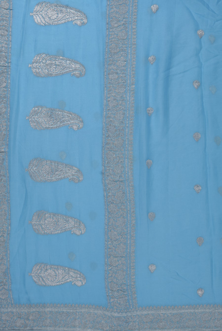 Sky blue banarasi chiffon saree