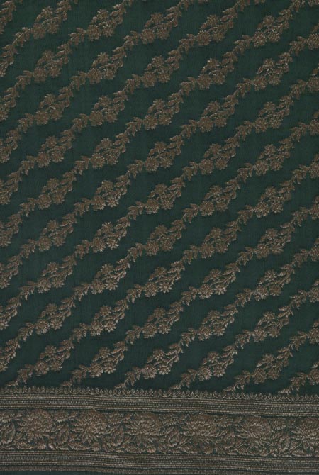 Blue-green border crepe chiffon banarasi saree