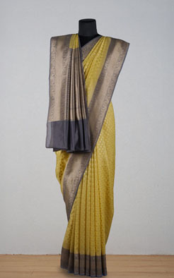 Light yellow grey border chinia banarasi saree