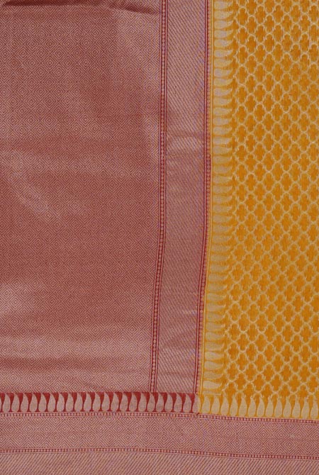 Light yellow red border chinia banarasi saree
