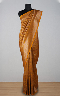 Mustard yellow soft silk banarasi saree