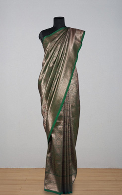 Bottle green soft silk banarasi saree