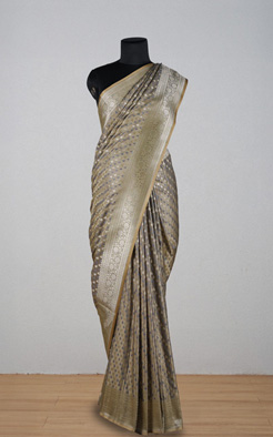 Olive green Tanchoi silk banarasi saree