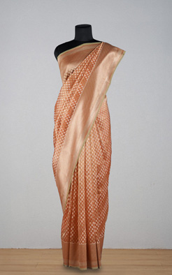 Pastel orange kora organza banarasi saree