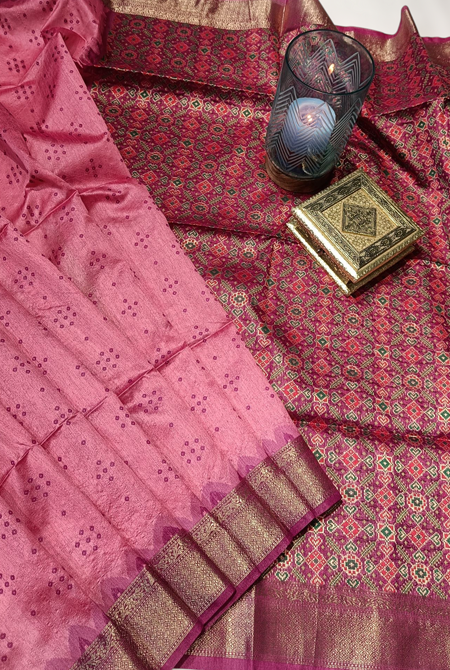 Pink and magenta patola palav semi tusser saree