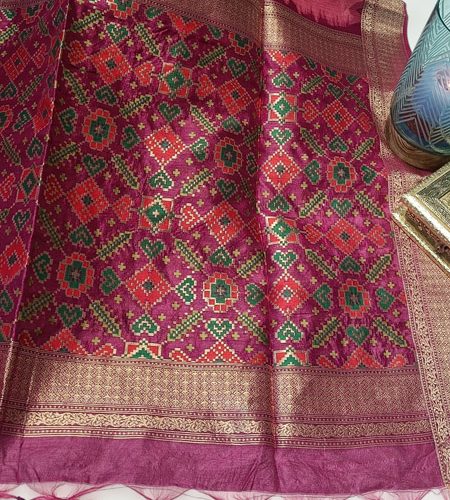Pink and magenta patola palav semi tusser saree