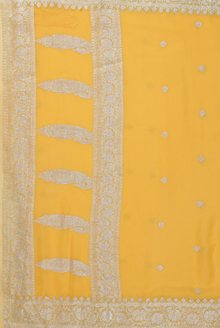 Yellow banarasi chiffon saree