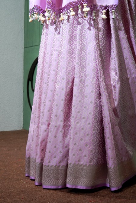 Lavender with Cream tanchoi banarasi saree
