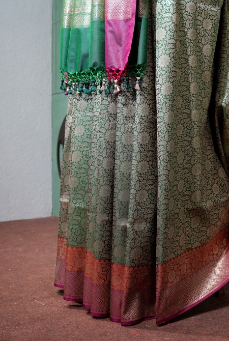 Dark green wine banarasi brocade saree