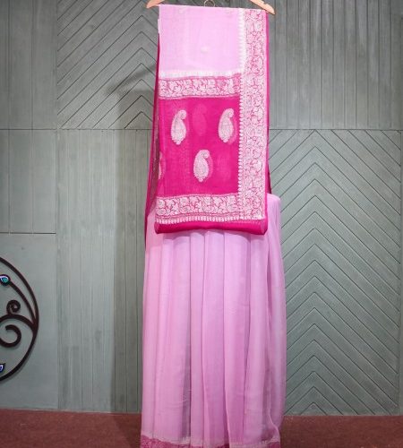 Pink raani border banarasi chiffon saree