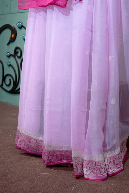 Pink raani border banarasi chiffon saree