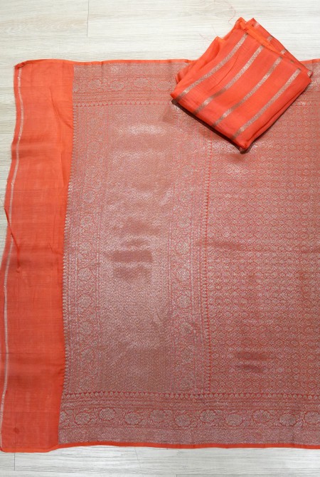 Orange banarasi organza saree