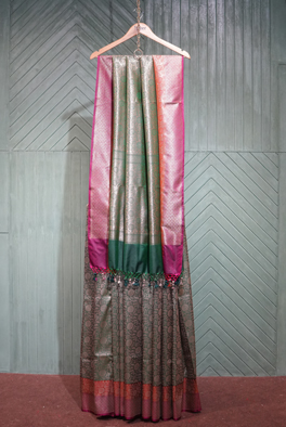 Dark green wine banarasi brocade saree