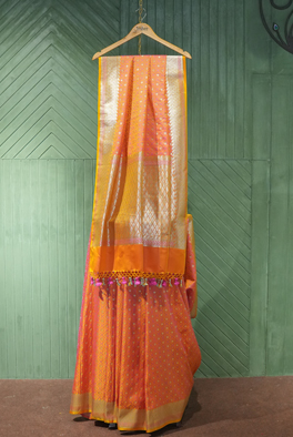 Yellow with raani tanchoi banarasi saree