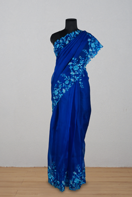 Royal blue Organza embroidery saree