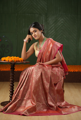 Orange-Pink banarasi brocade saree