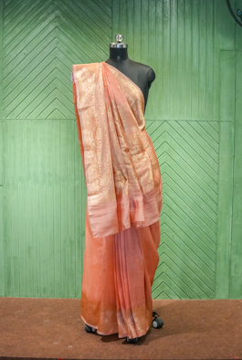 Dark Peach banarasi organza saree