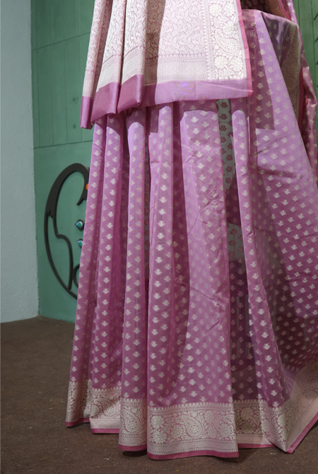 Pink banarasi cotton butti border saree
