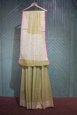 Pista banarasi cotton butti border saree