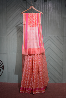 Peach banarasi cotton patola wave saree