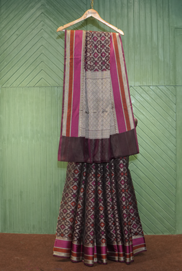 Brown banarasi cotton patola wave saree