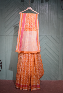 Yellow banarasi cotton patola wave saree