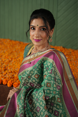 Green banarasi cotton patola wave saree