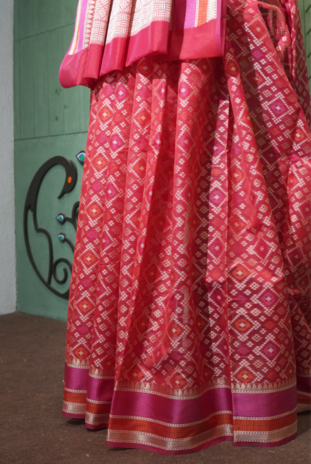 Red banarasi cotton patola wave saree