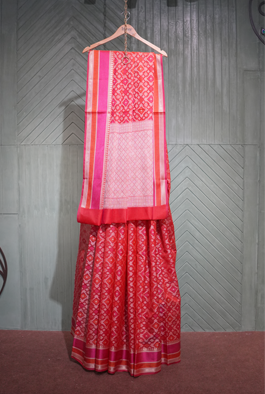 Red banarasi cotton patola wave saree