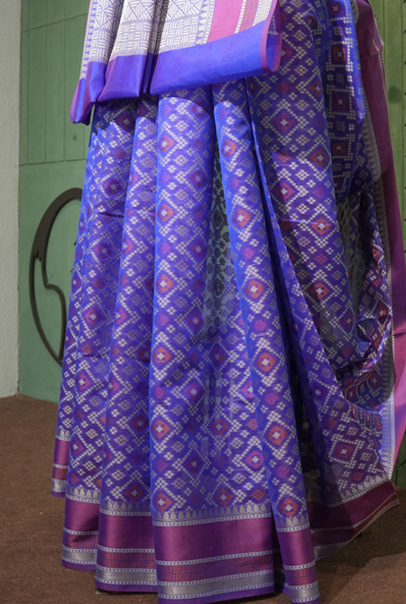 Purple banarasi cotton patola wave saree