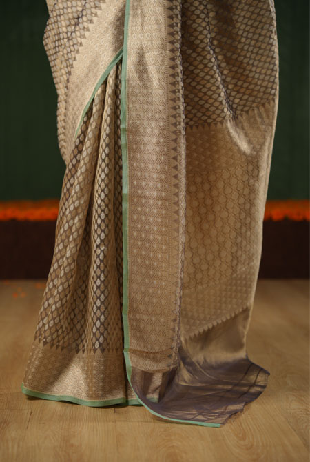 Green copper kora organza banarasi saree
